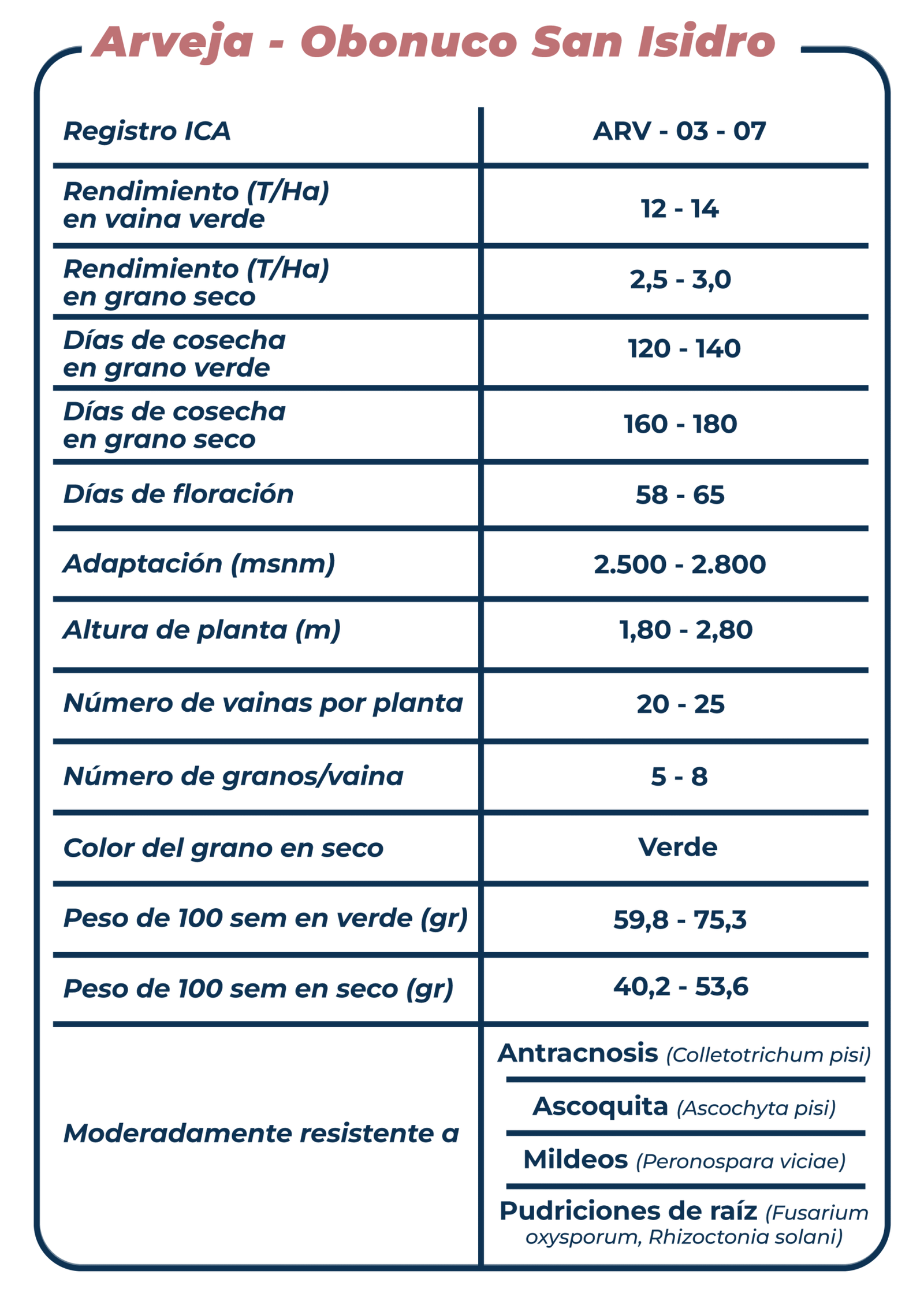 Ficha técnica Arveja Obonuco San Isidro